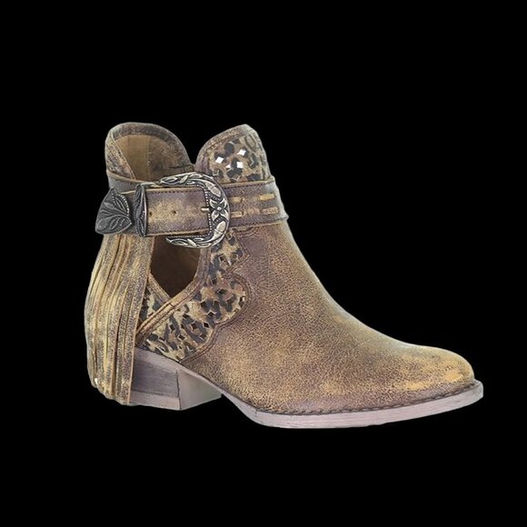 Circle G by Corral Women's Brown Fringe & Harness Shortie Boot Q0171 - Picture 1 of 5